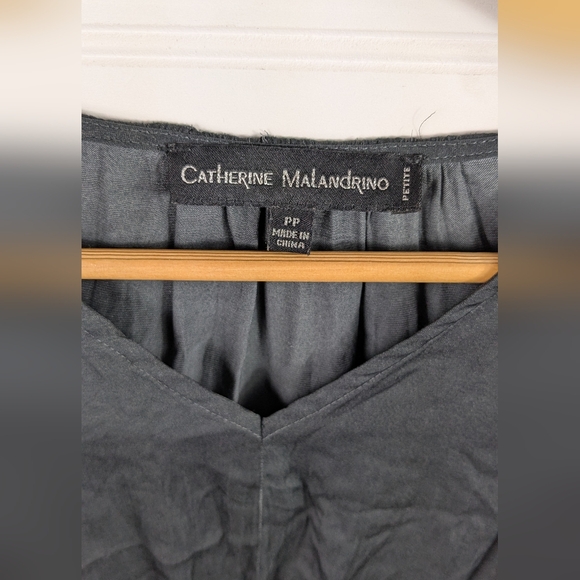 Catherine Malandrino Satin Blouse Gray Long Sleeve Smocked Peplum Waist Size PP - Picture 4 of 10